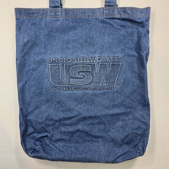 Vintage denim Tote Bag Large Heavy Fabric Huge United Steelworkers USW U.S.A - Picture 2 of 9